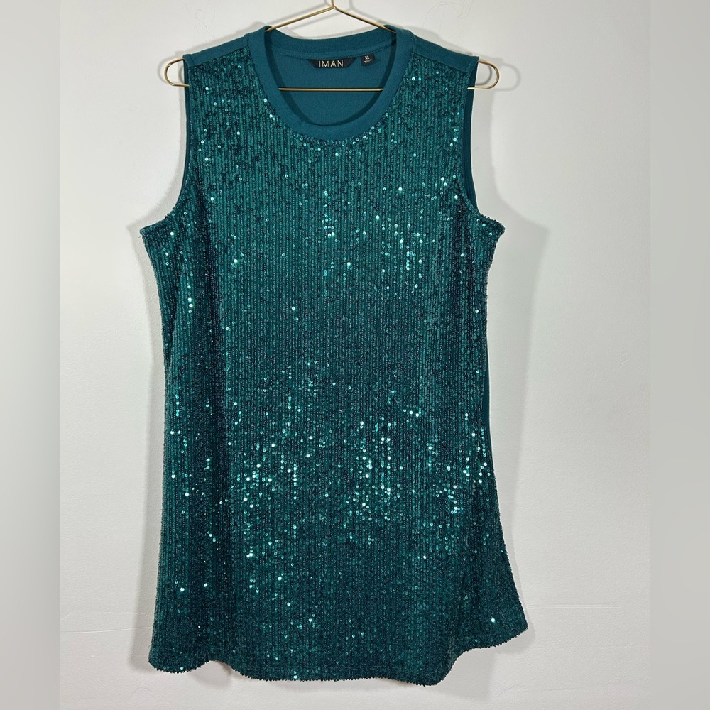 IMAN Turquoise Sequin Sleeveless Top